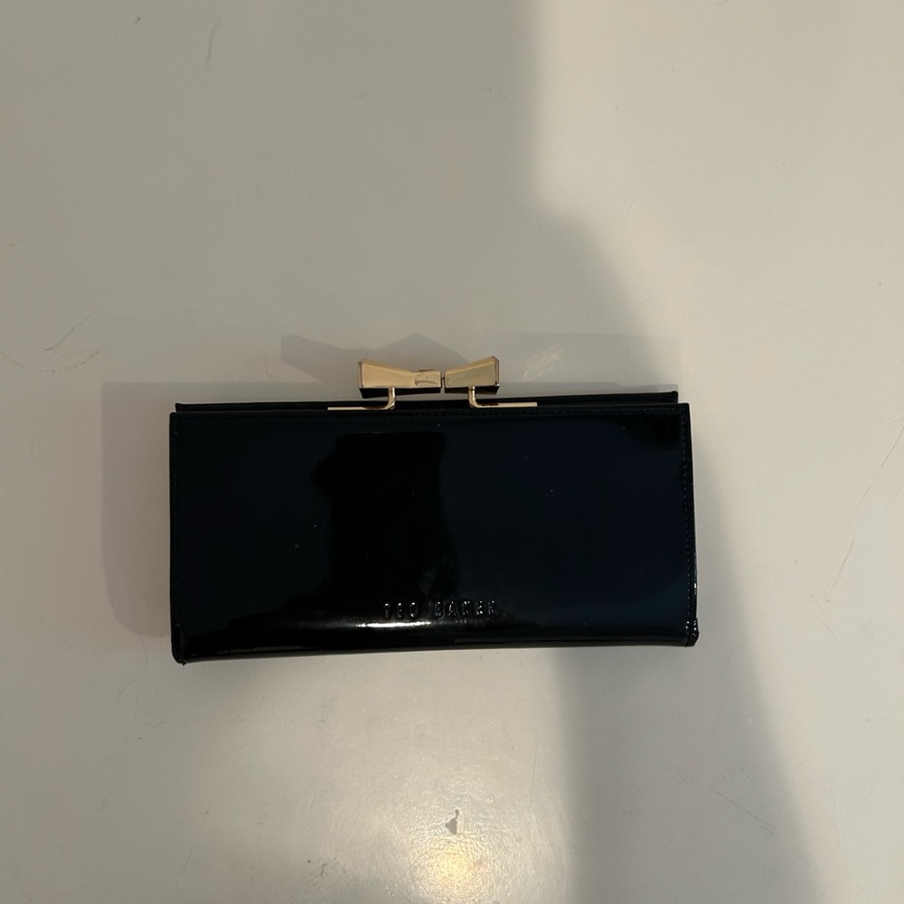 Ted Baker Black Patent wallet Clutch with Bow